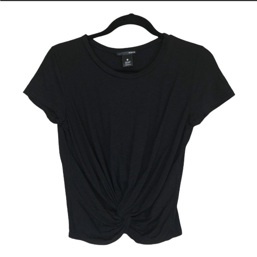 AQUA | Black twisted knot front shirt - Size S